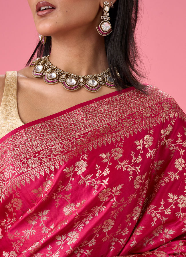 Mohey Women Radiant Pink Banarasi Saree