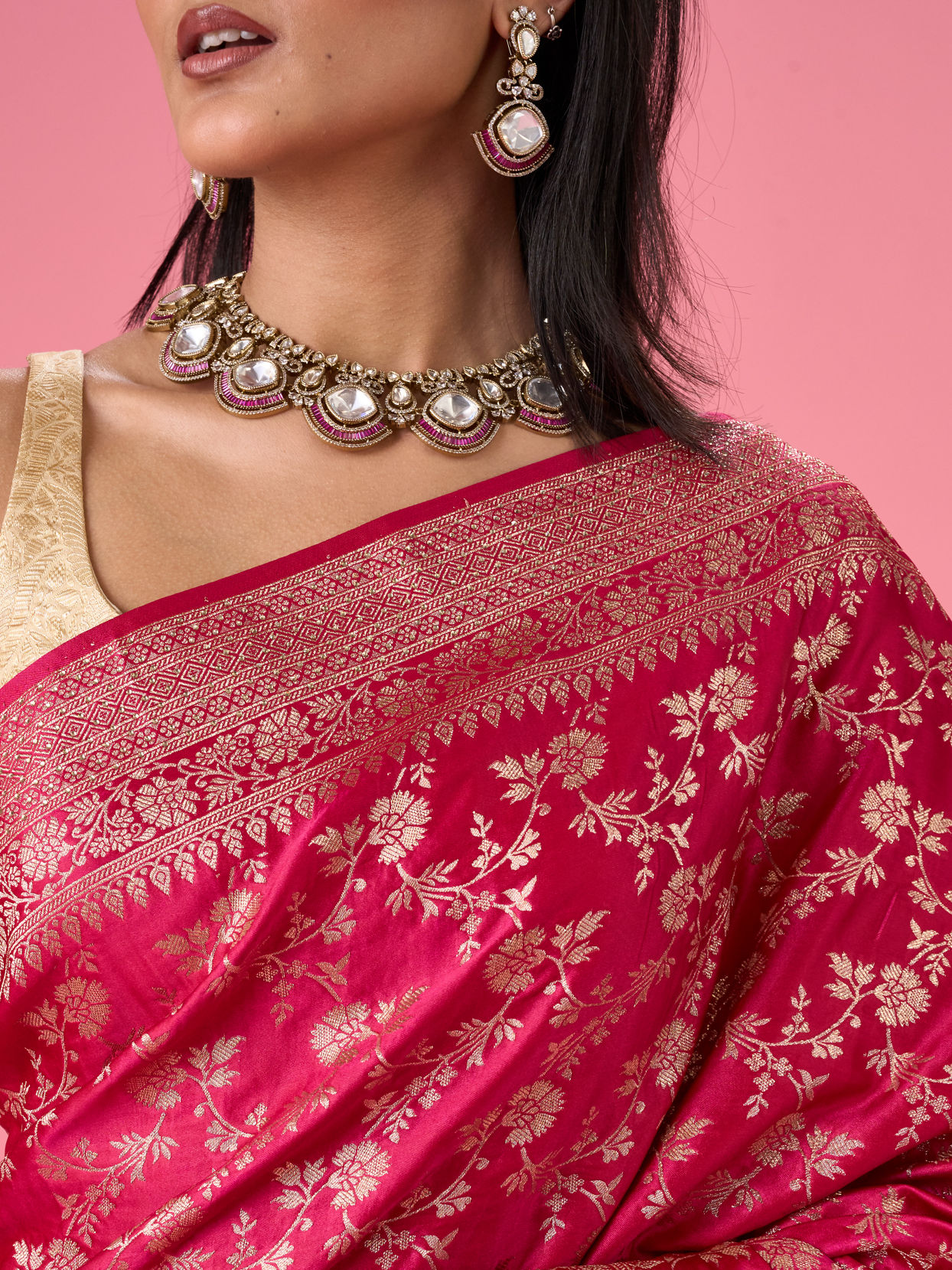 Mohey Women Radiant Pink Banarasi Saree