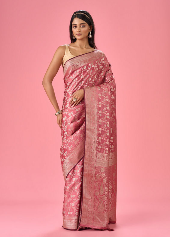 Mohey Women Dusty Pink Elegance Banarasi Saree