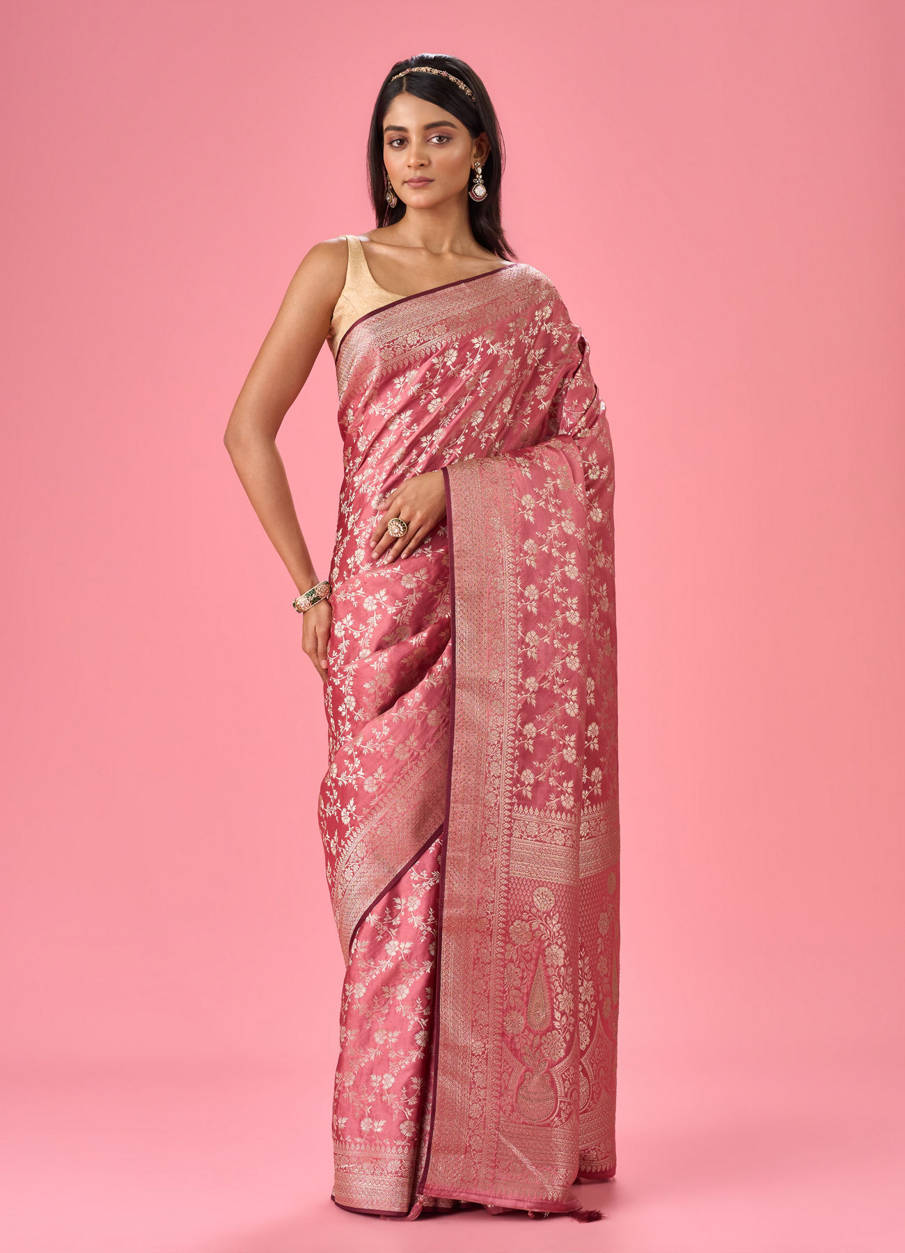 Mohey Women Dusty Pink Elegance Banarasi Saree