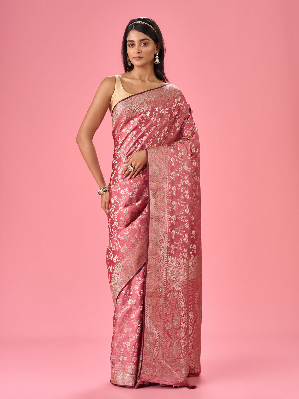 Mohey Women Dusty Pink Elegance Banarasi Saree