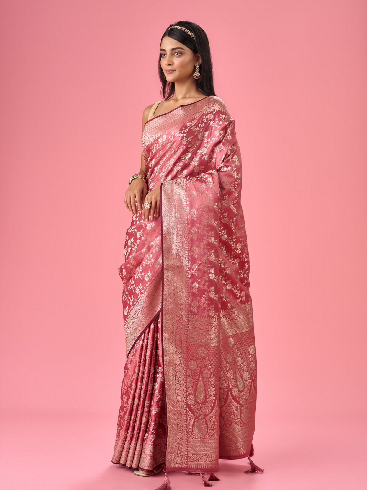 Mohey Women Dusty Pink Elegance Banarasi Saree