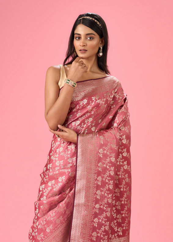 Mohey Women Dusty Pink Elegance Banarasi Saree