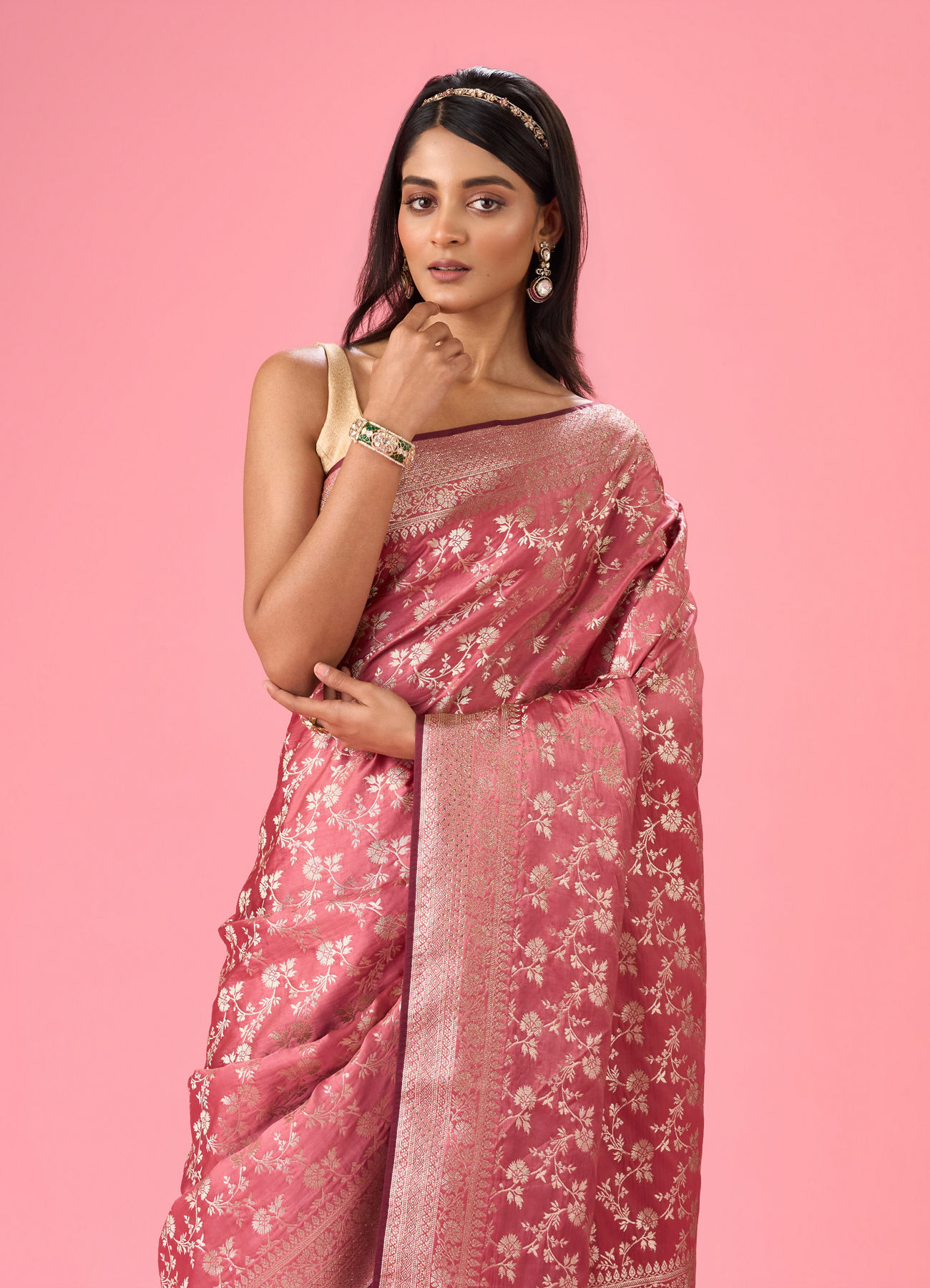 Mohey Women Dusty Pink Elegance Banarasi Saree