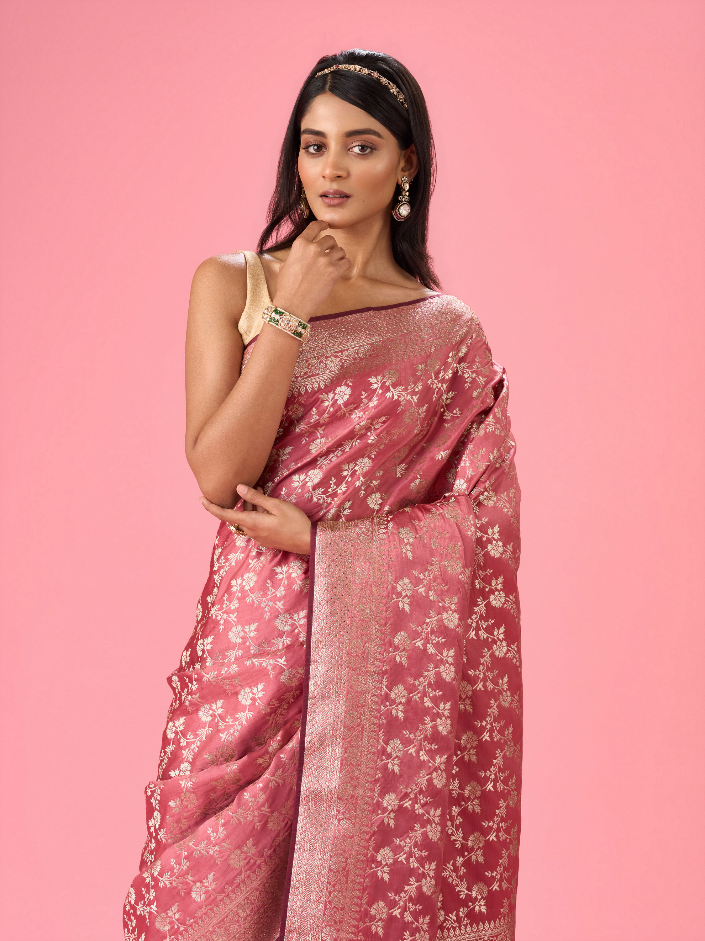 Mohey Women Dusty Pink Elegance Banarasi Saree