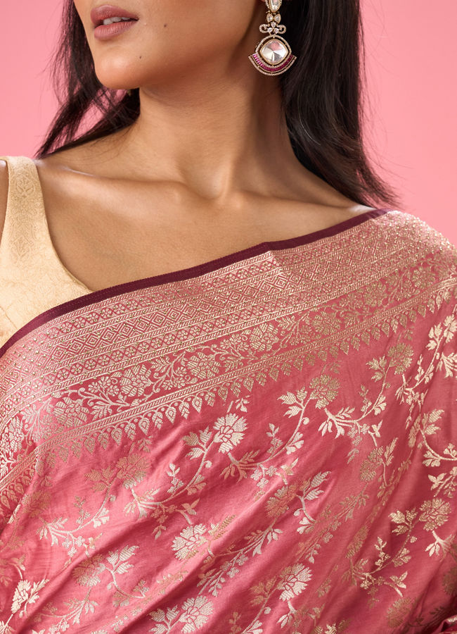 Mohey Women Dusty Pink Elegance Banarasi Saree