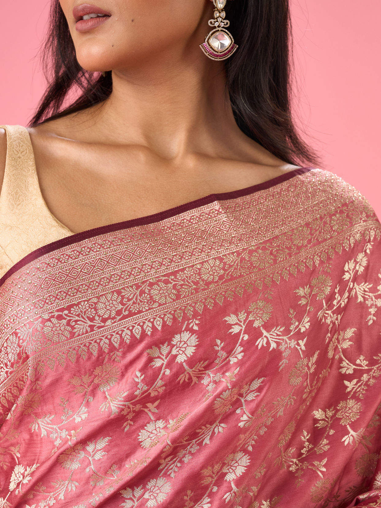 Mohey Women Dusty Pink Elegance Banarasi Saree