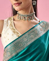 Mohey Women Dark Green Silk Banarasi Saree with Stone Work