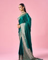 Mohey Women Dark Green Silk Banarasi Saree with Stone Work
