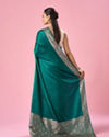 Mohey Women Dark Green Silk Banarasi Saree with Stone Work