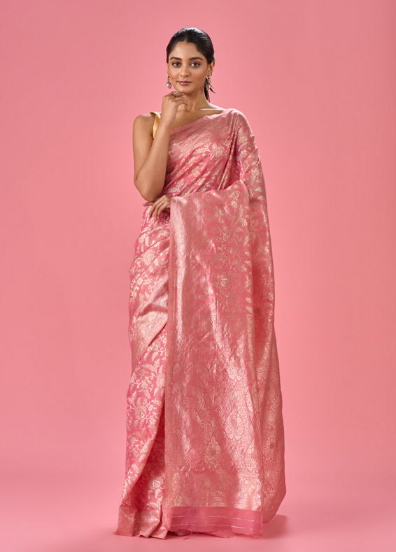 Mohey Women Blushing Pink Art Silk Saree