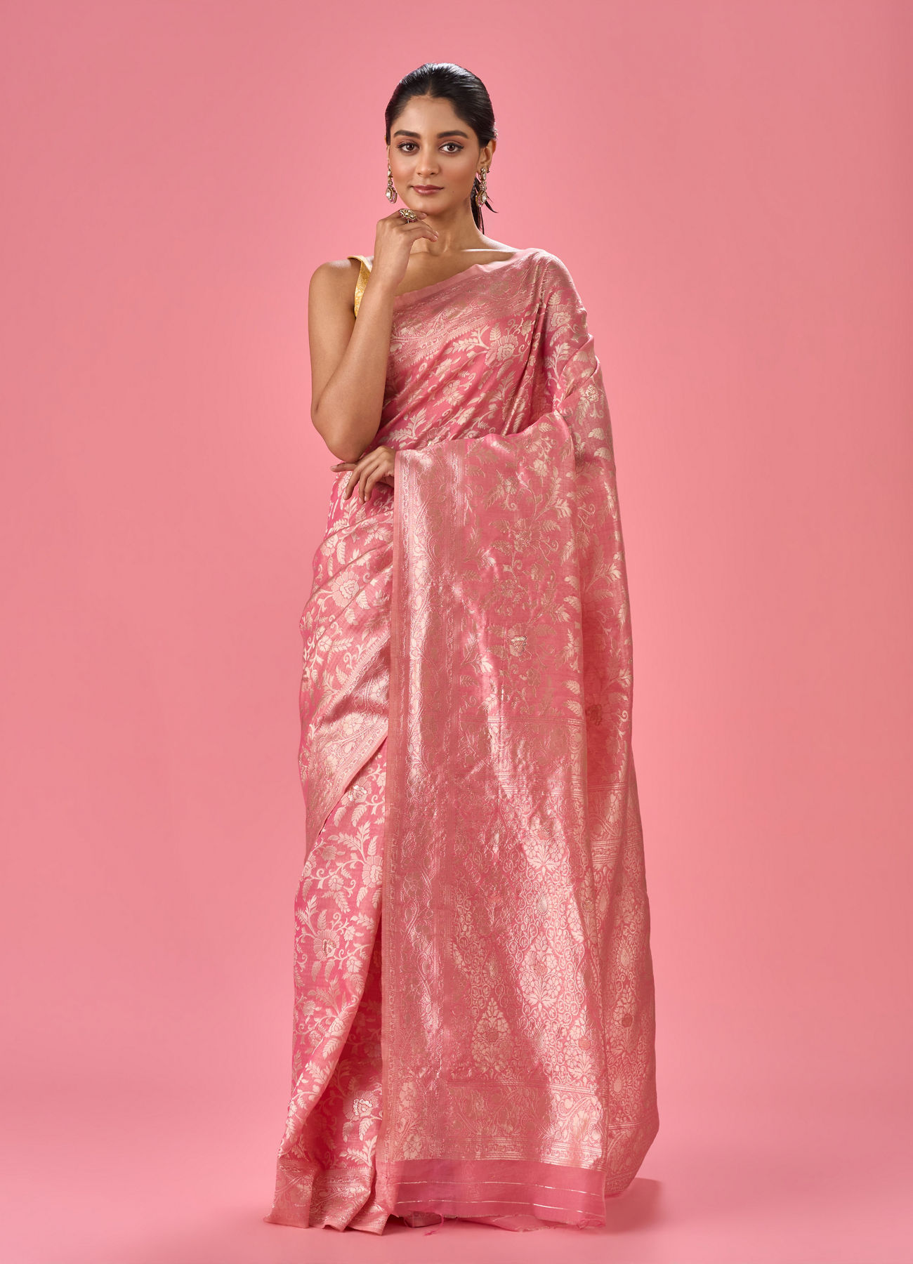 Mohey Women Blushing Pink Art Silk Saree