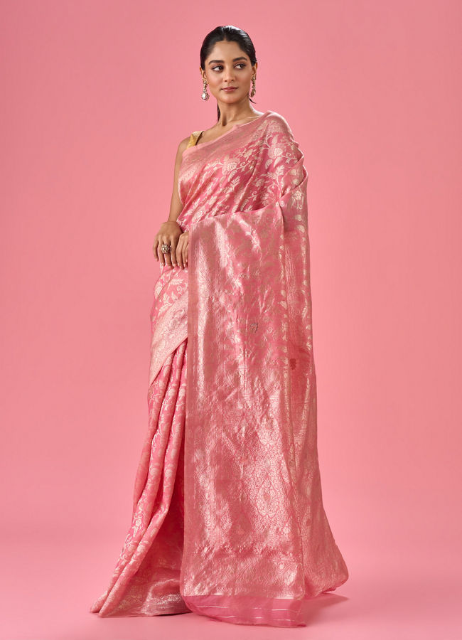 Mohey Women Blushing Pink Art Silk Saree