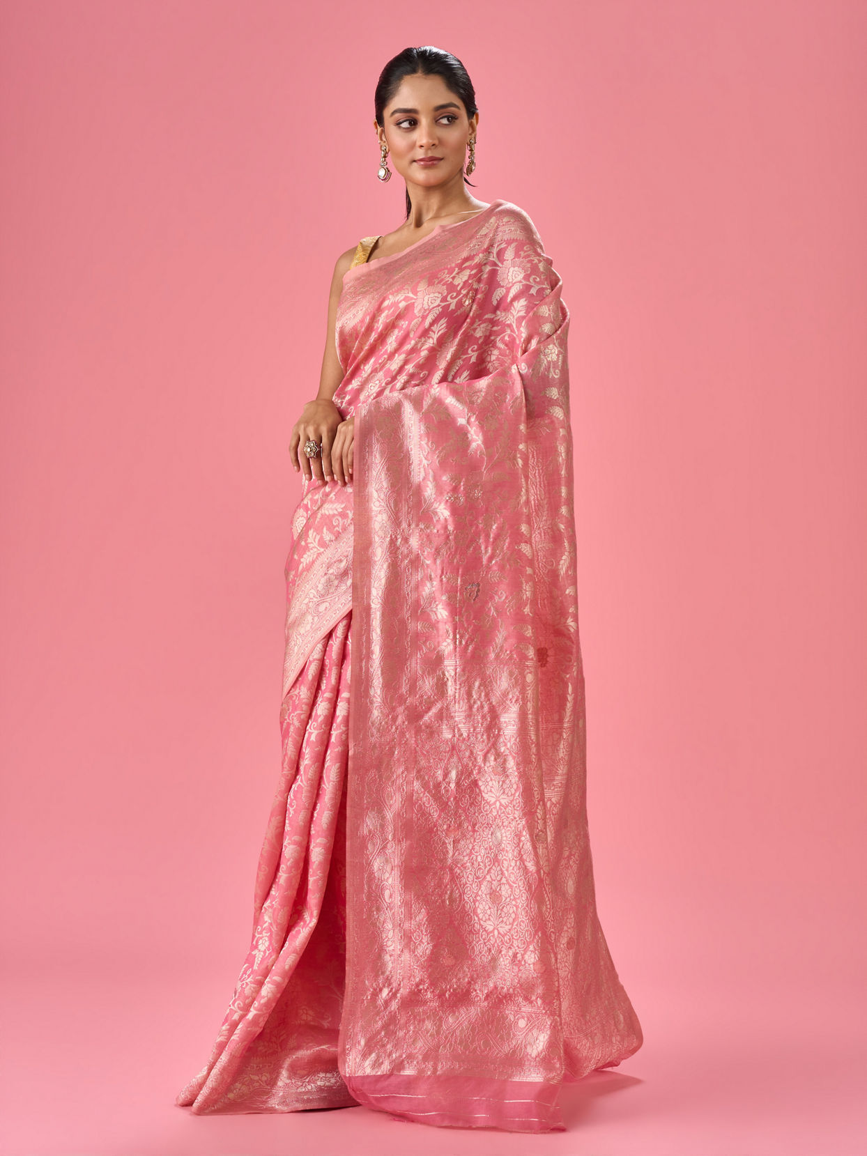 Mohey Women Blushing Pink Art Silk Saree