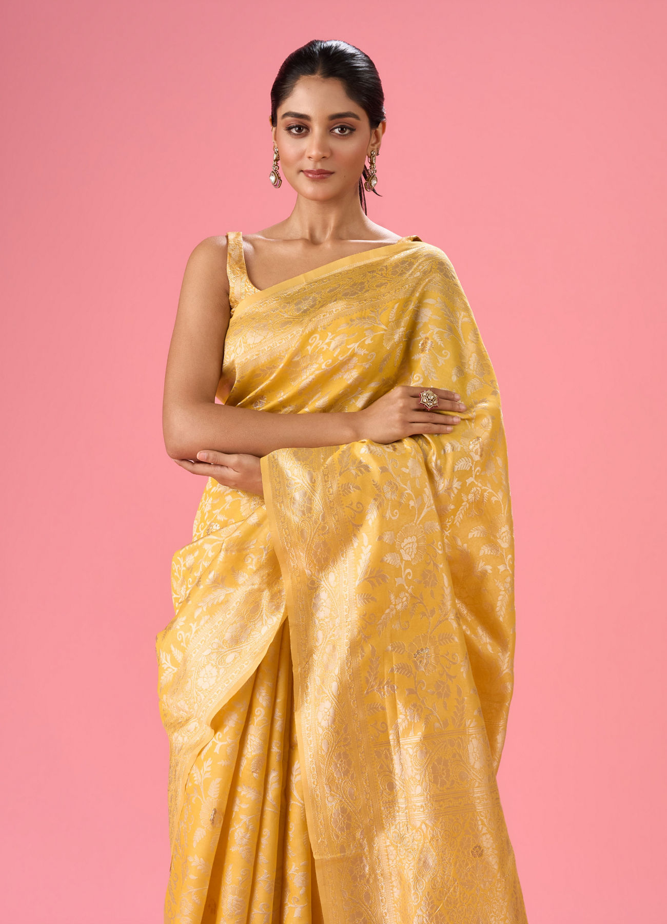 Mohey Women Glowing Yellow Festive Saree