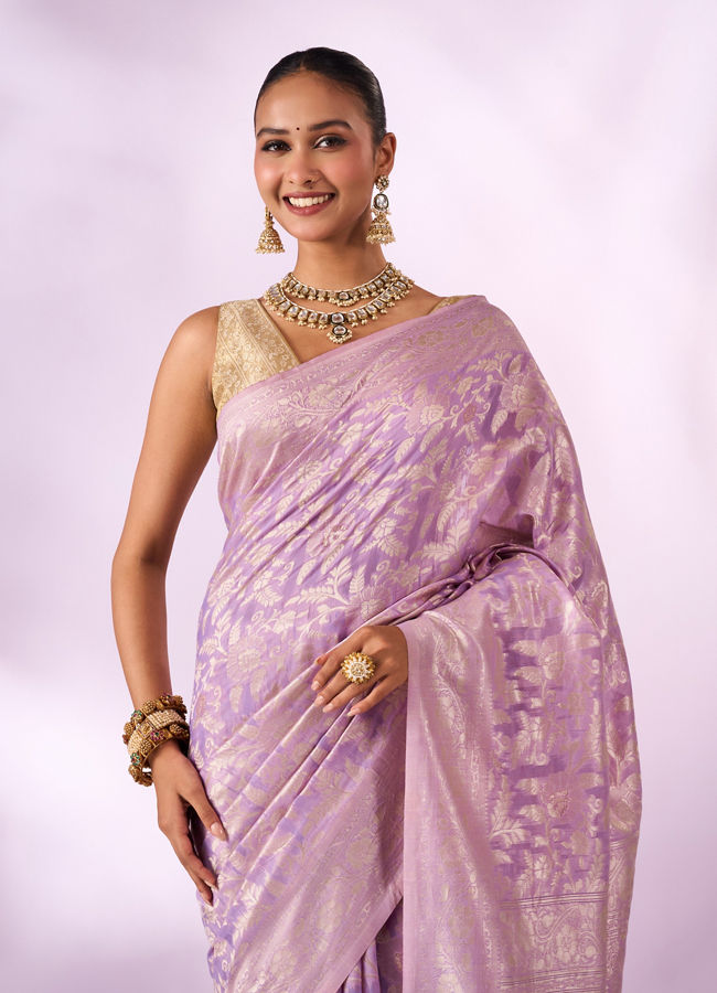 Mohey Women Lilac Silk Saree with Weave Design