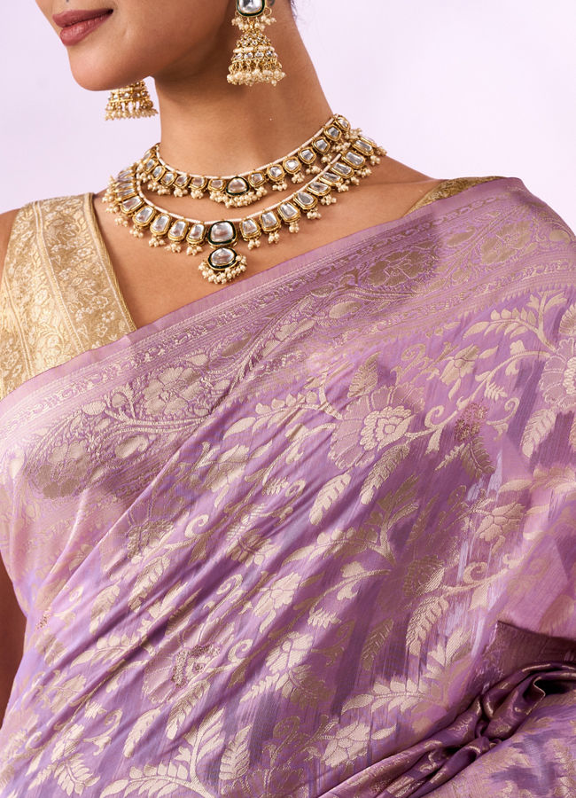Mohey Women Lilac Silk Saree with Weave Design