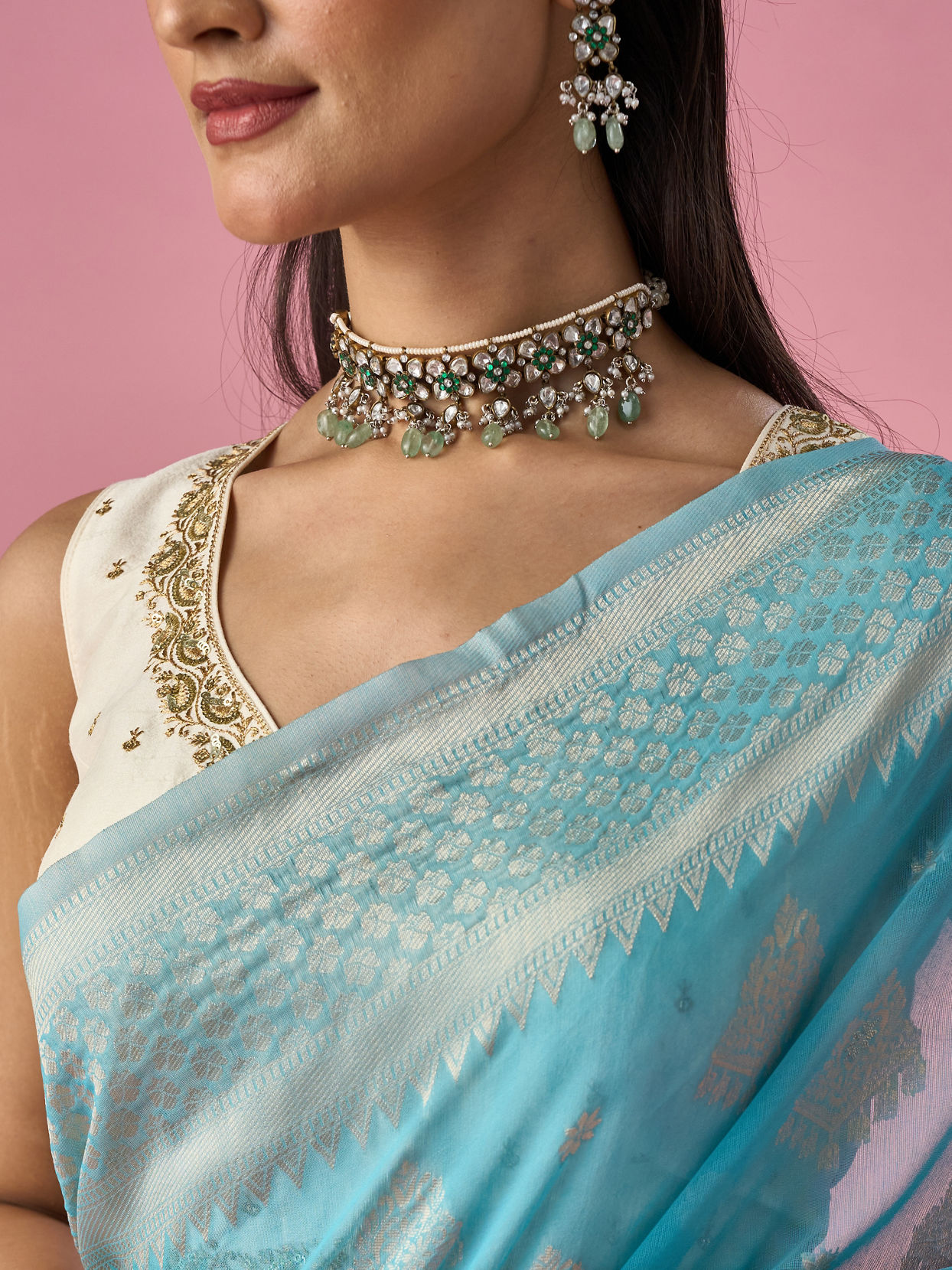 Mohey Women Light Blue Art Silk Saree with Traditional Weave