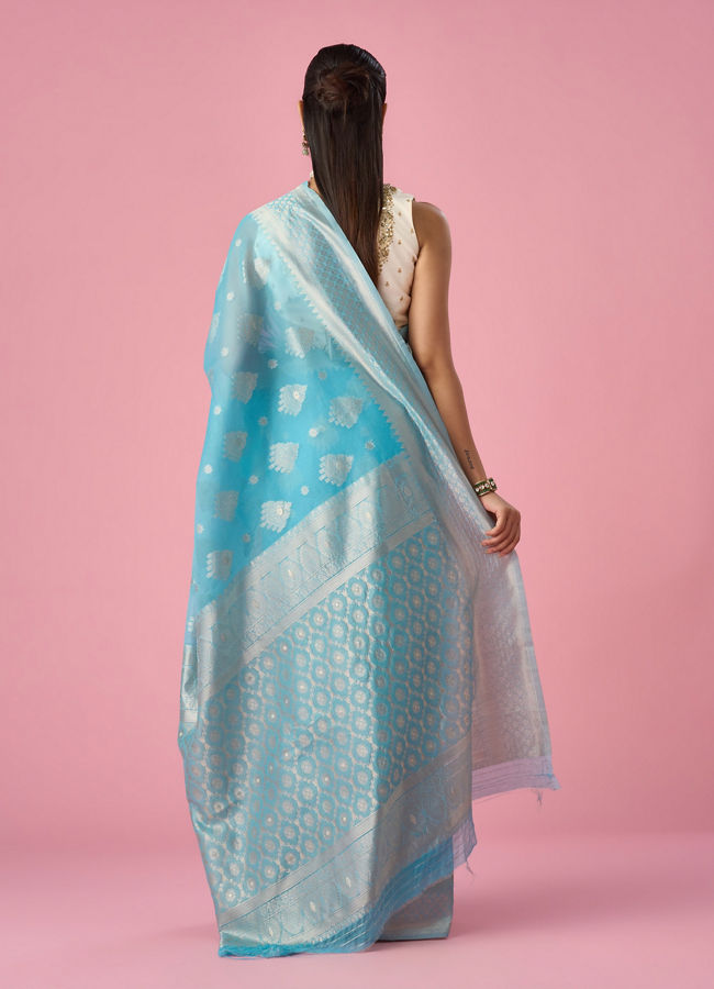 Mohey Women Light Blue Art Silk Saree with Traditional Weave