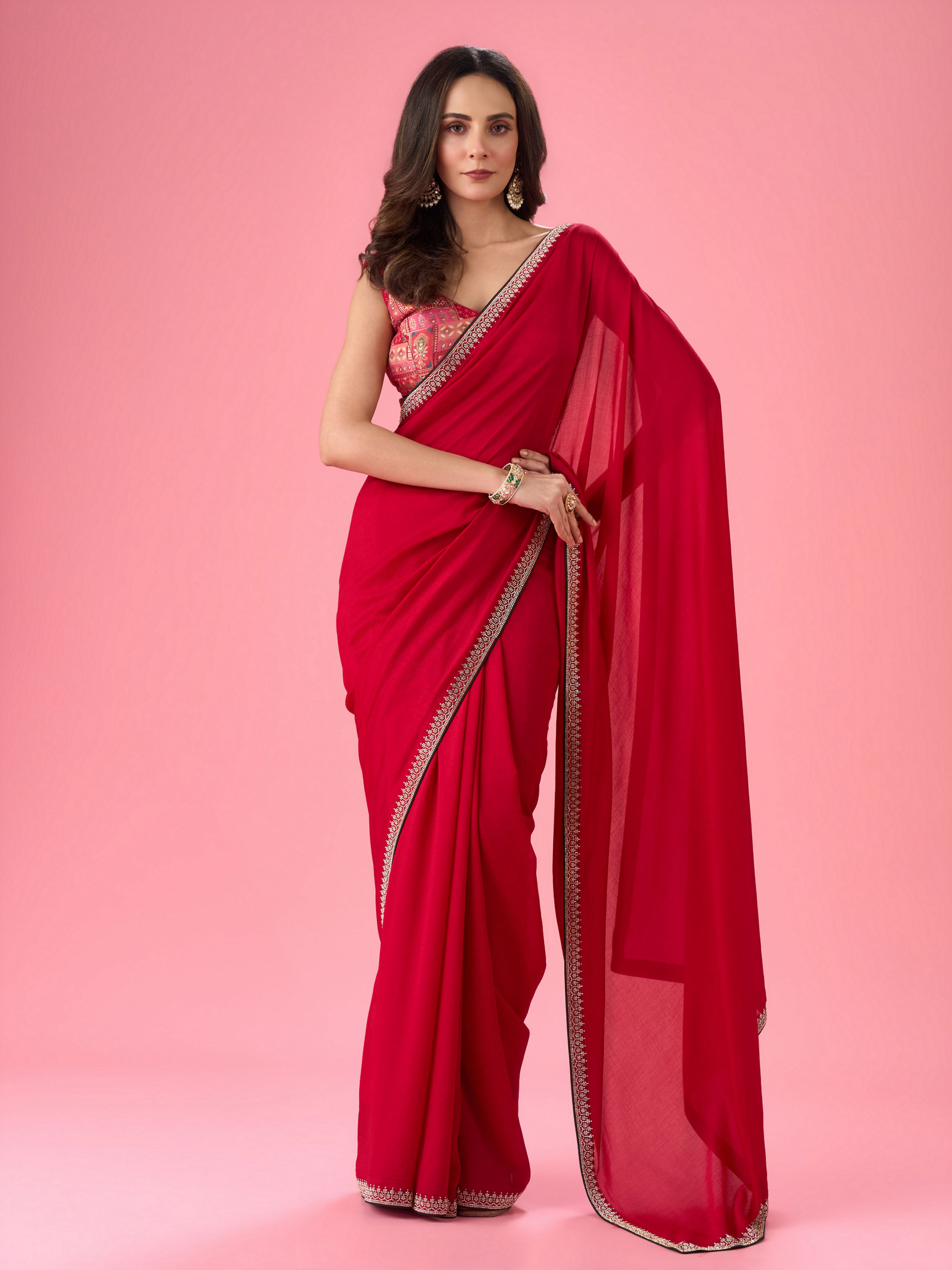 Mohey Women Radiant Red Saree