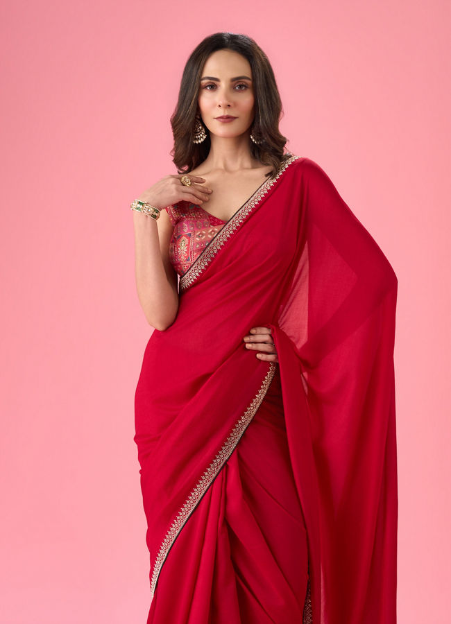 Mohey Women Radiant Red Saree