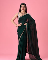 Mohey Women Bottle Green Celebration Saree