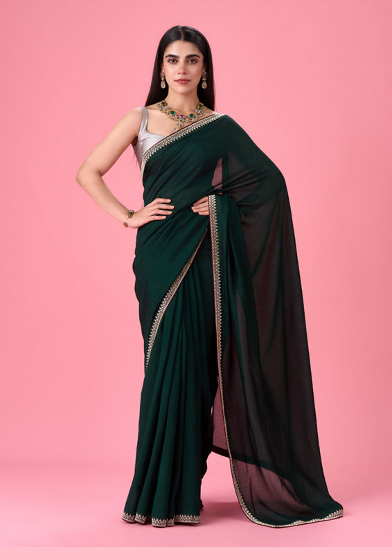 Mohey Women Bottle Green Celebration Saree