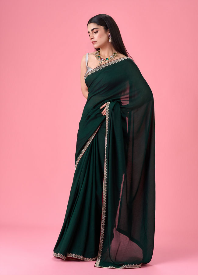 Mohey Women Bottle Green Celebration Saree