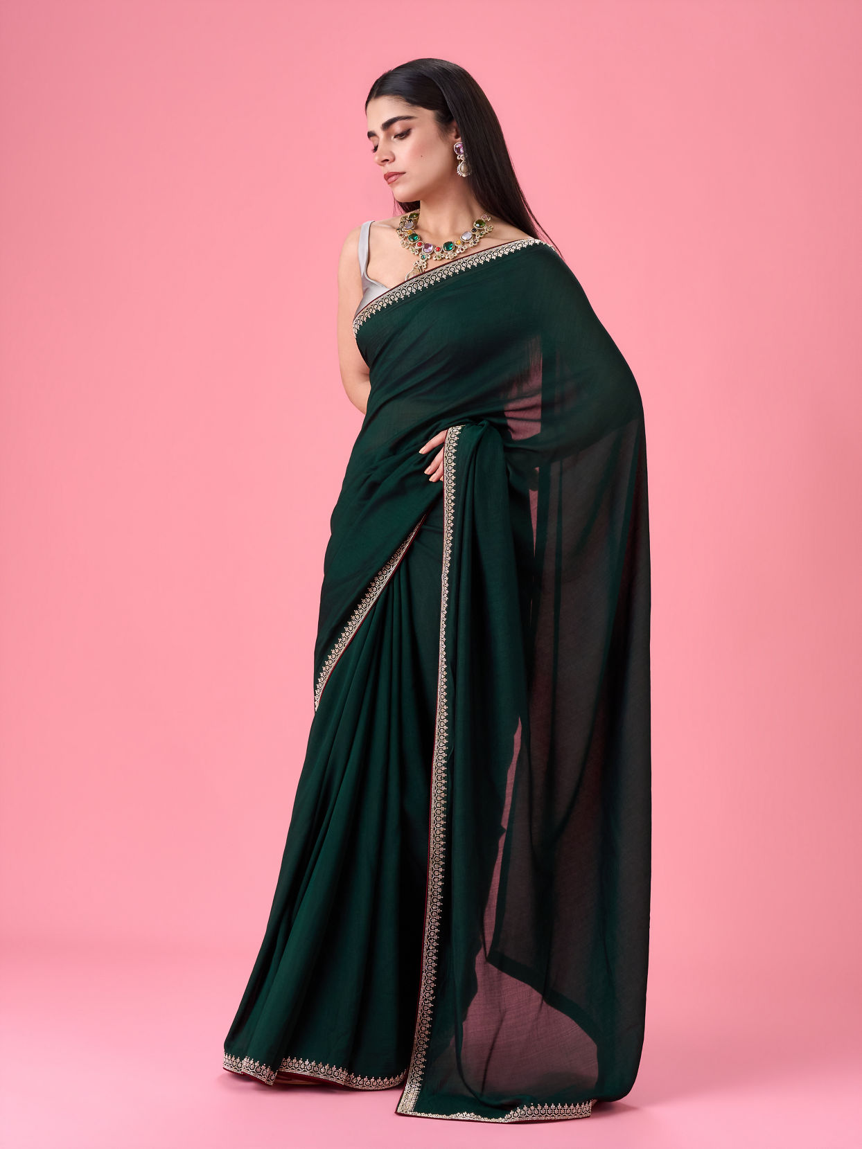 Mohey Women Bottle Green Celebration Saree