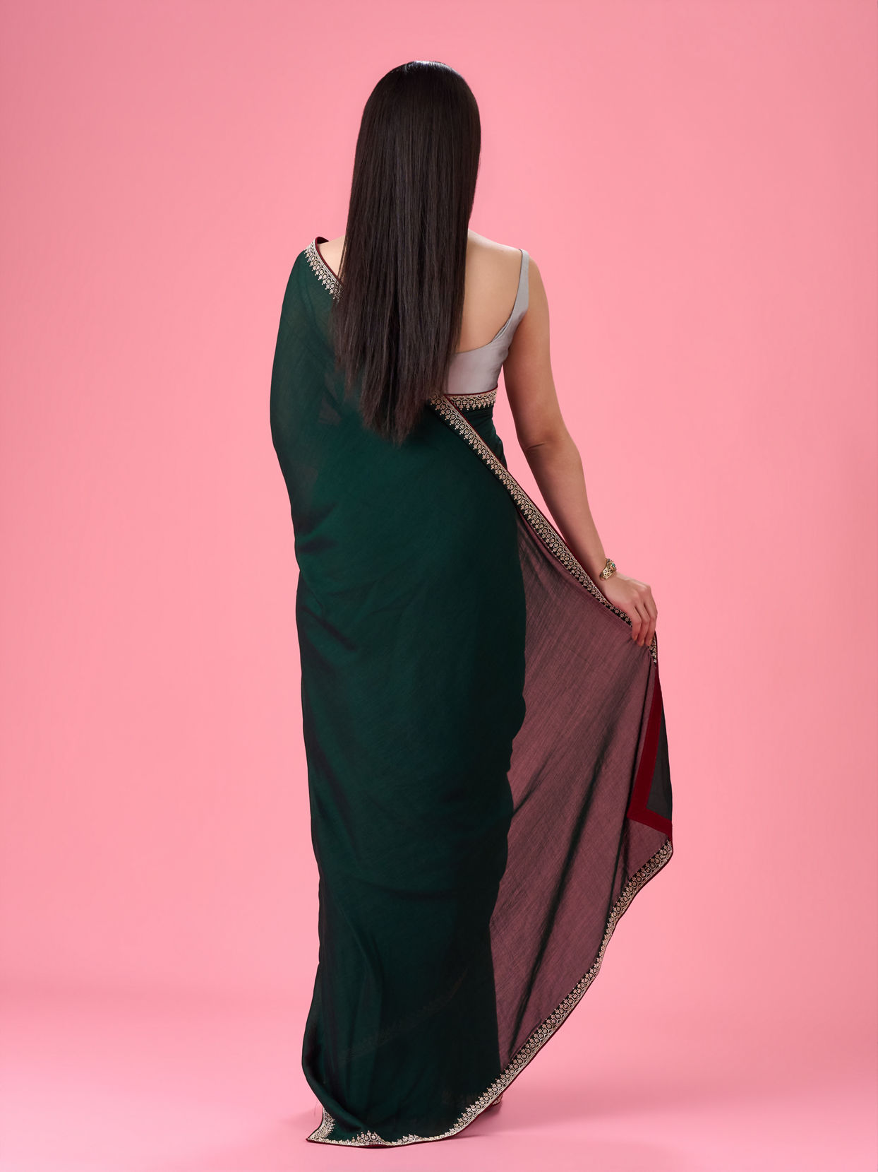 Mohey Women Bottle Green Celebration Saree