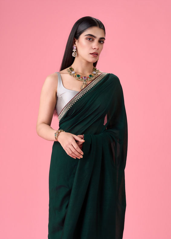 Mohey Women Bottle Green Celebration Saree