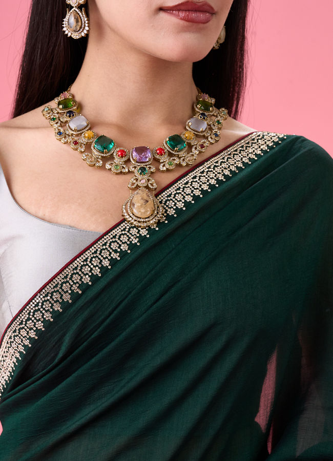 Mohey Women Bottle Green Celebration Saree