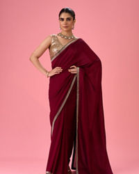 Mohey Women Wine Hued Elegance Saree