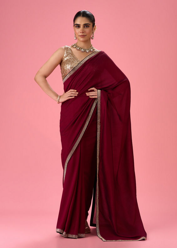 Mohey Women Wine Hued Elegance Saree