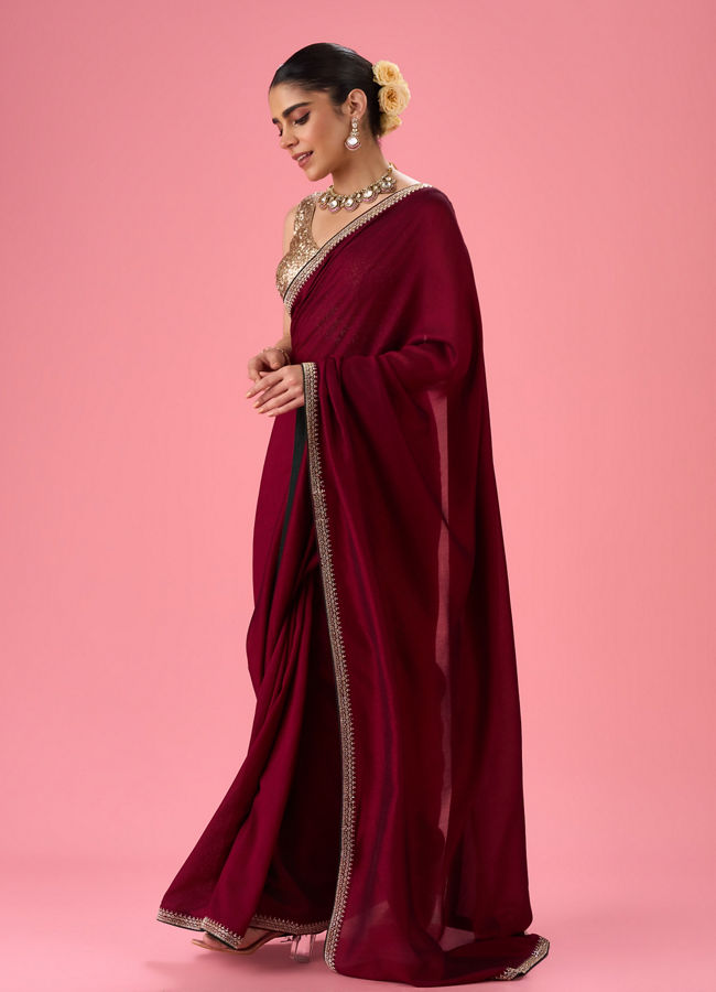 Mohey Women Wine Hued Elegance Saree