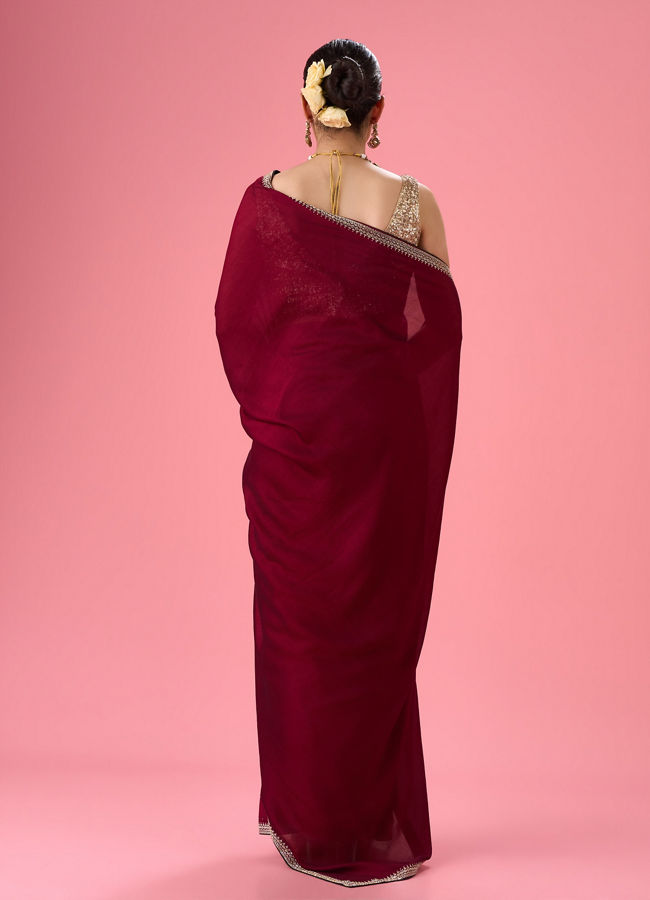 Mohey Women Wine Hued Elegance Saree