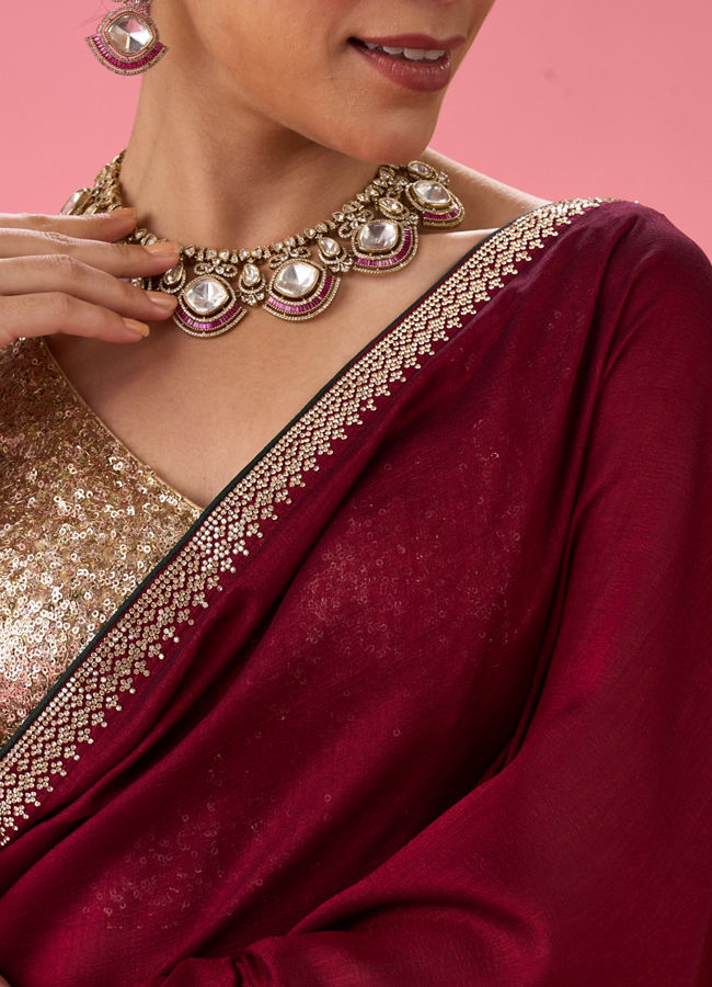 Mohey Women Wine Hued Elegance Saree