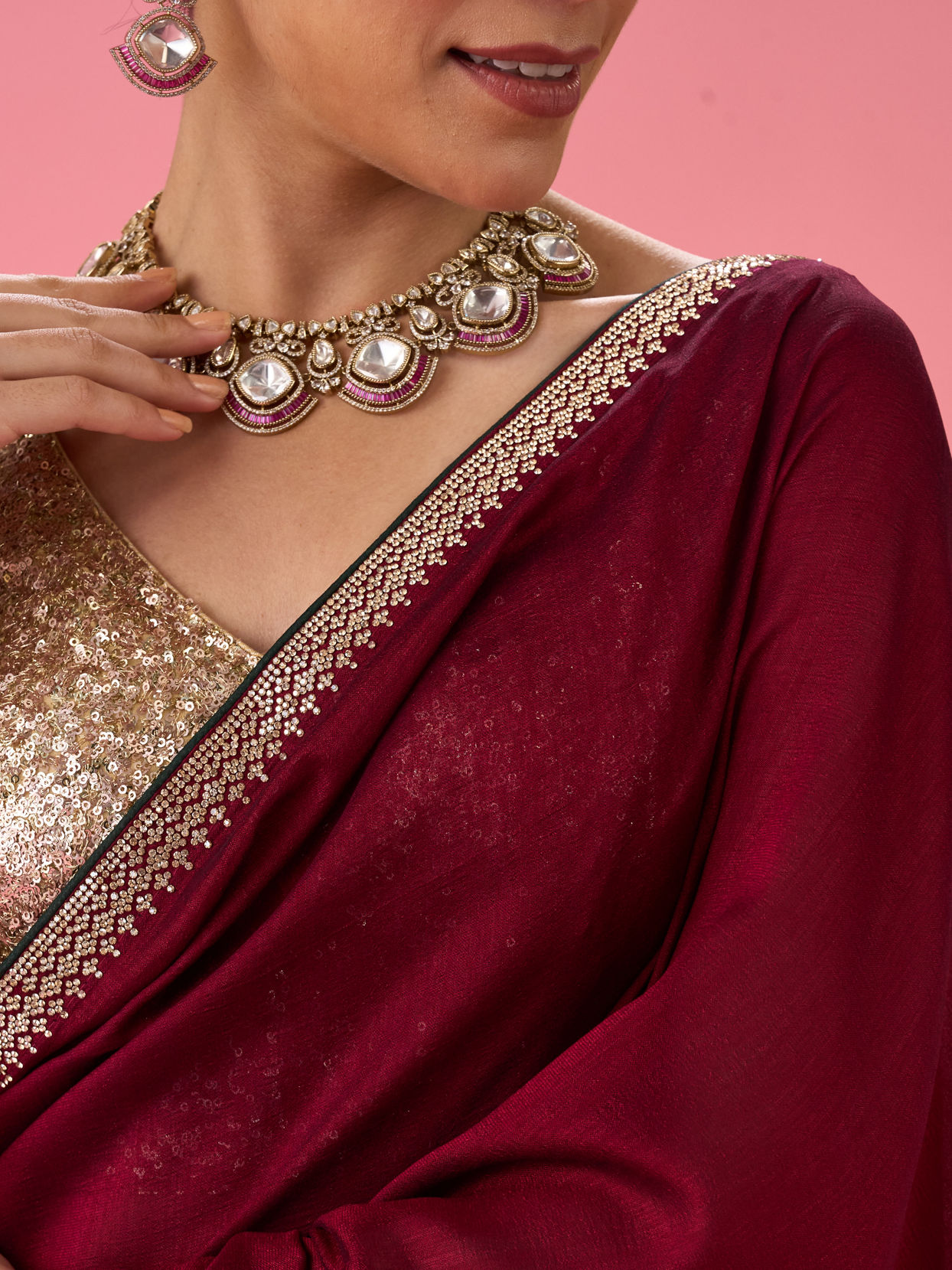 Mohey Women Wine Hued Elegance Saree