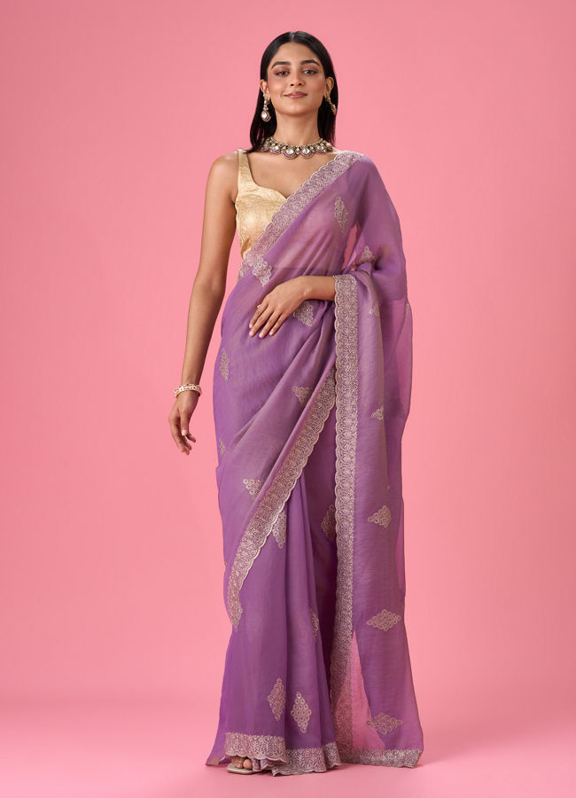 Mohey Women Elegant Purple Organza Saree