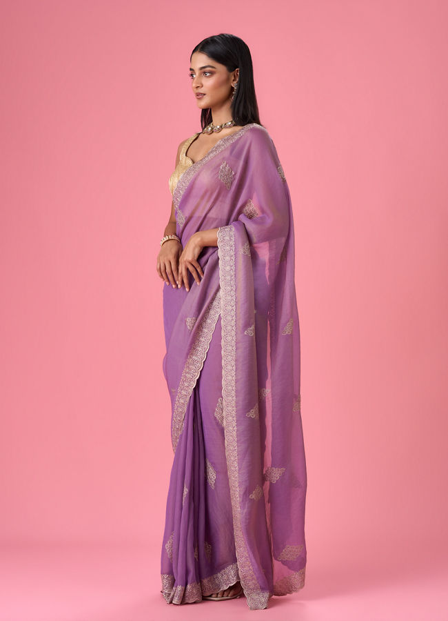 Mohey Women Elegant Purple Organza Saree