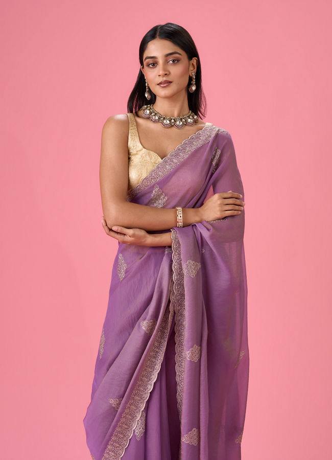 Mohey Women Elegant Purple Organza Saree