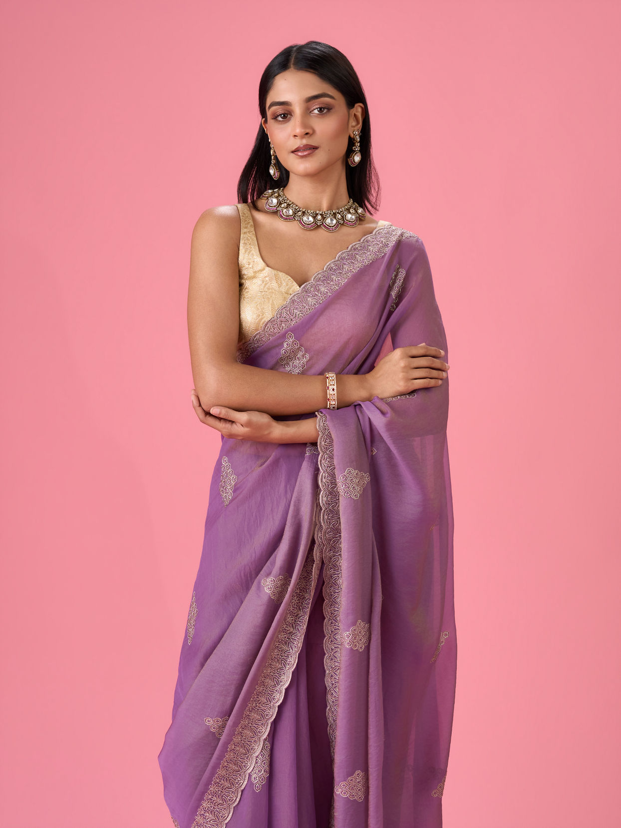 Mohey Women Elegant Purple Organza Saree