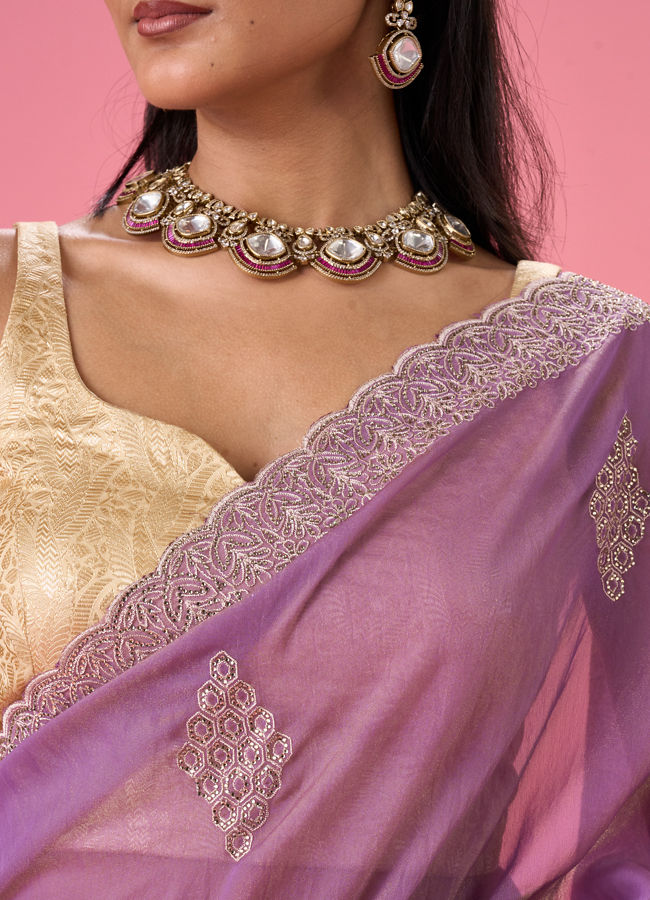 Mohey Women Elegant Purple Organza Saree