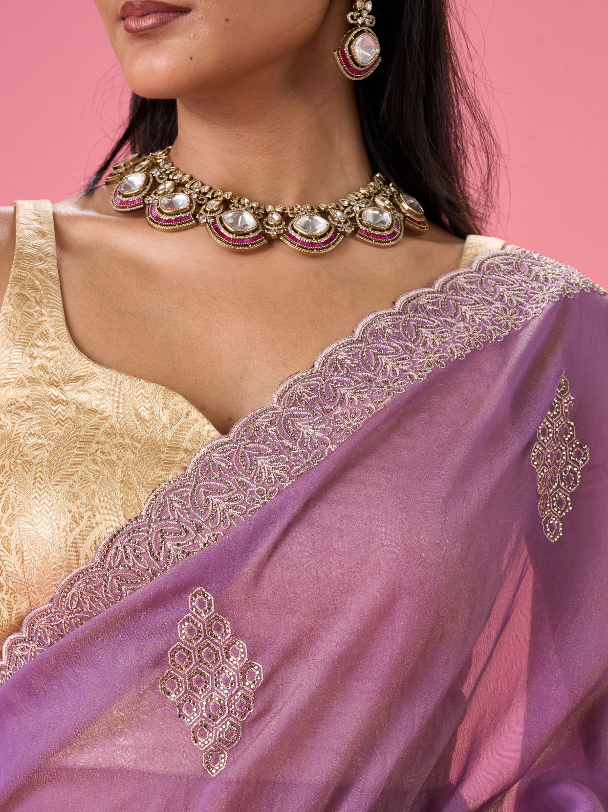 Mohey Women Elegant Purple Organza Saree