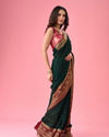 Mohey Women Chic Bottle Green Saree