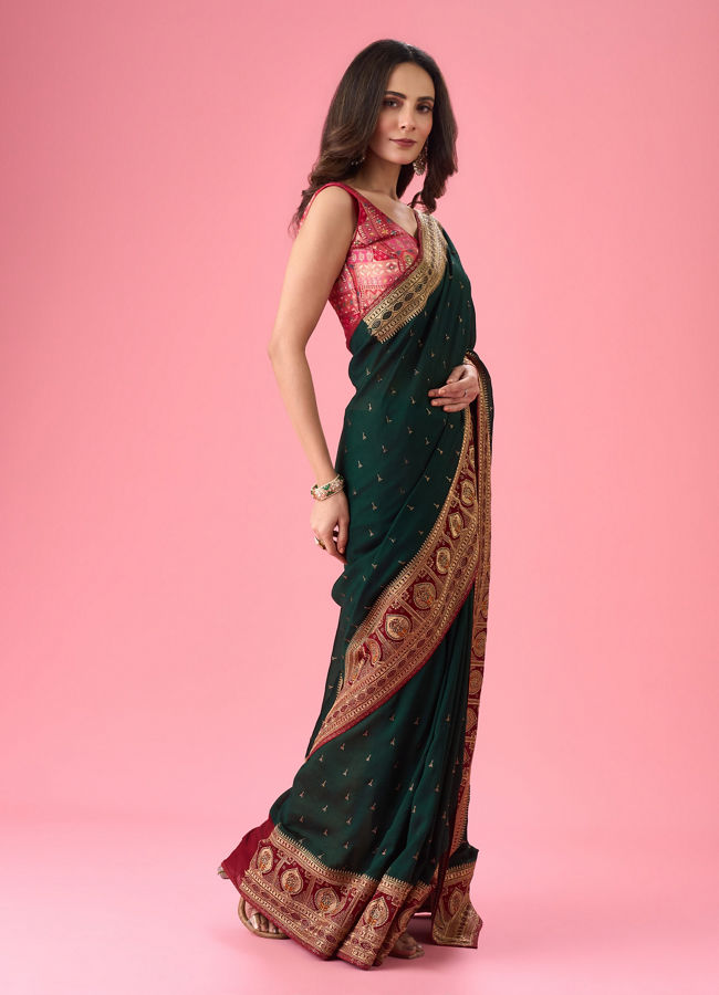 Mohey Women Chic Bottle Green Saree