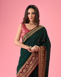 Mohey Women Chic Bottle Green Saree