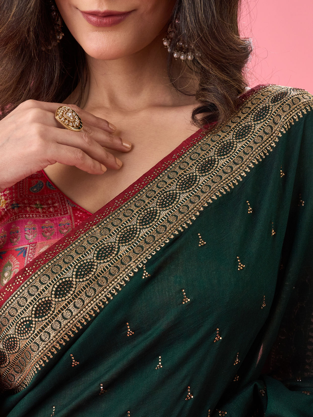 Mohey Women Chic Bottle Green Saree