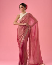 Mohey Women Pink Elegance Organza Saree