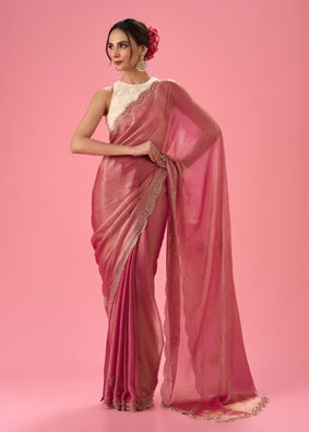 Mohey Women Pink Elegance Organza Saree